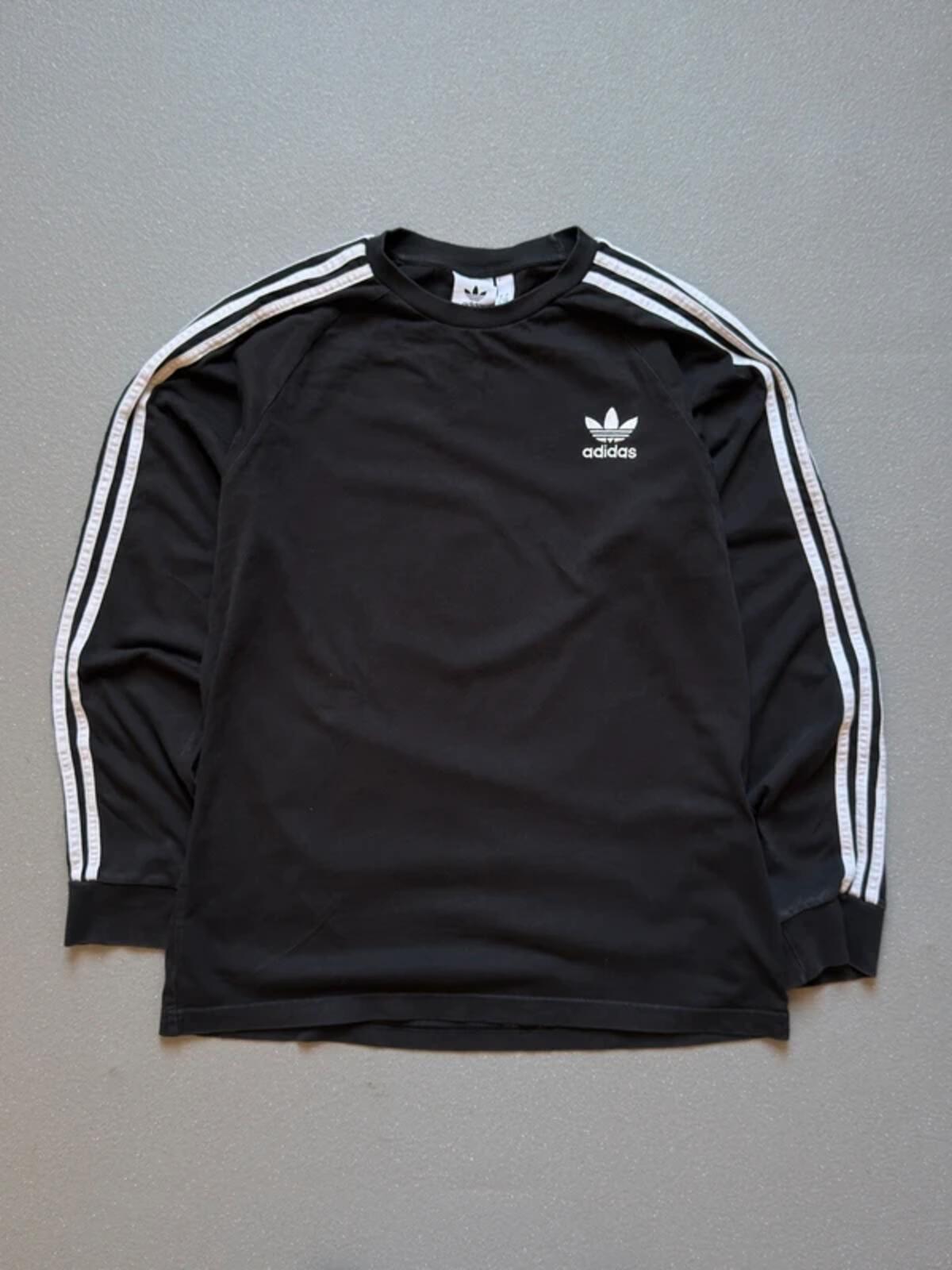Adidas Long Sleeve Black 3 Stripes T Shirt Large