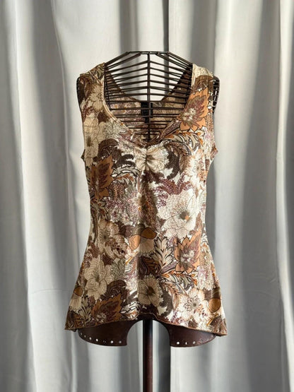 Y2K Boho Botanical Print Vest Top Large
