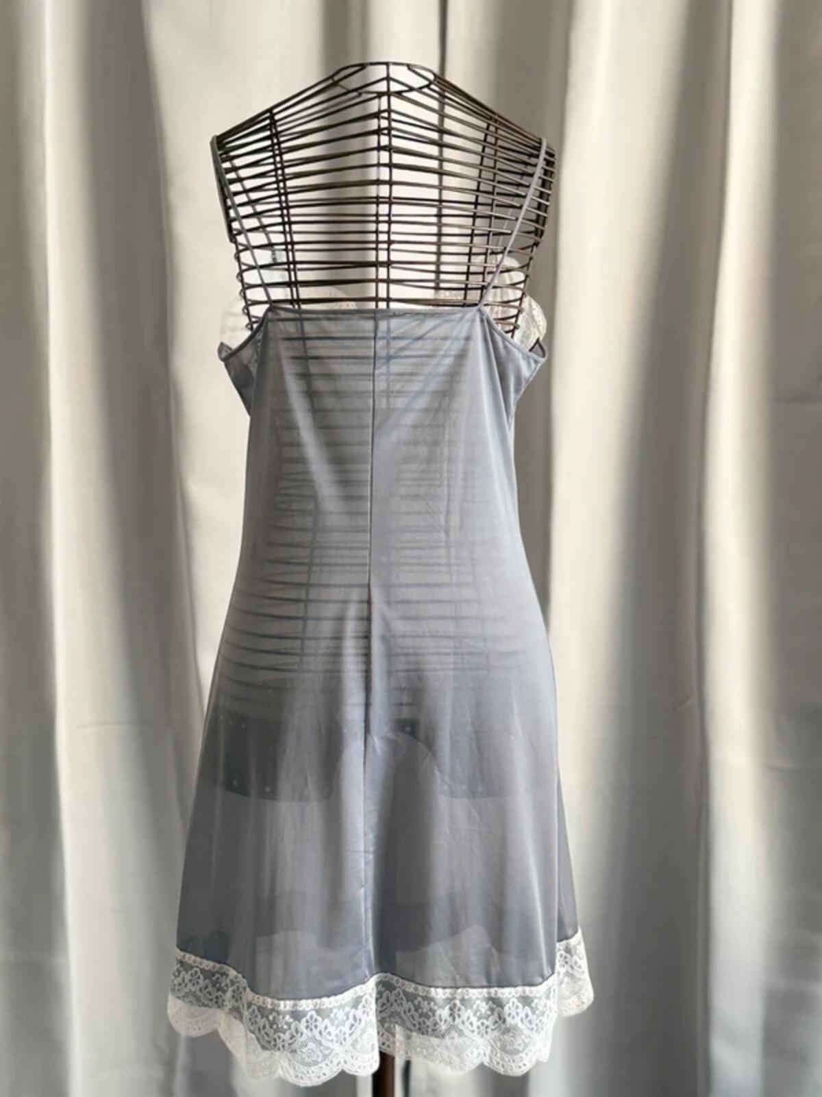 Vintage Silver Lace Trim Slip Dress Size 10-12 Y2K 90s
