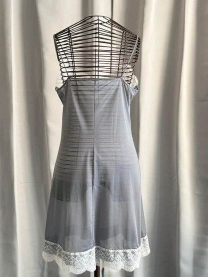 Vintage Silver Lace Trim Slip Dress Size 10-12 Y2K 90s