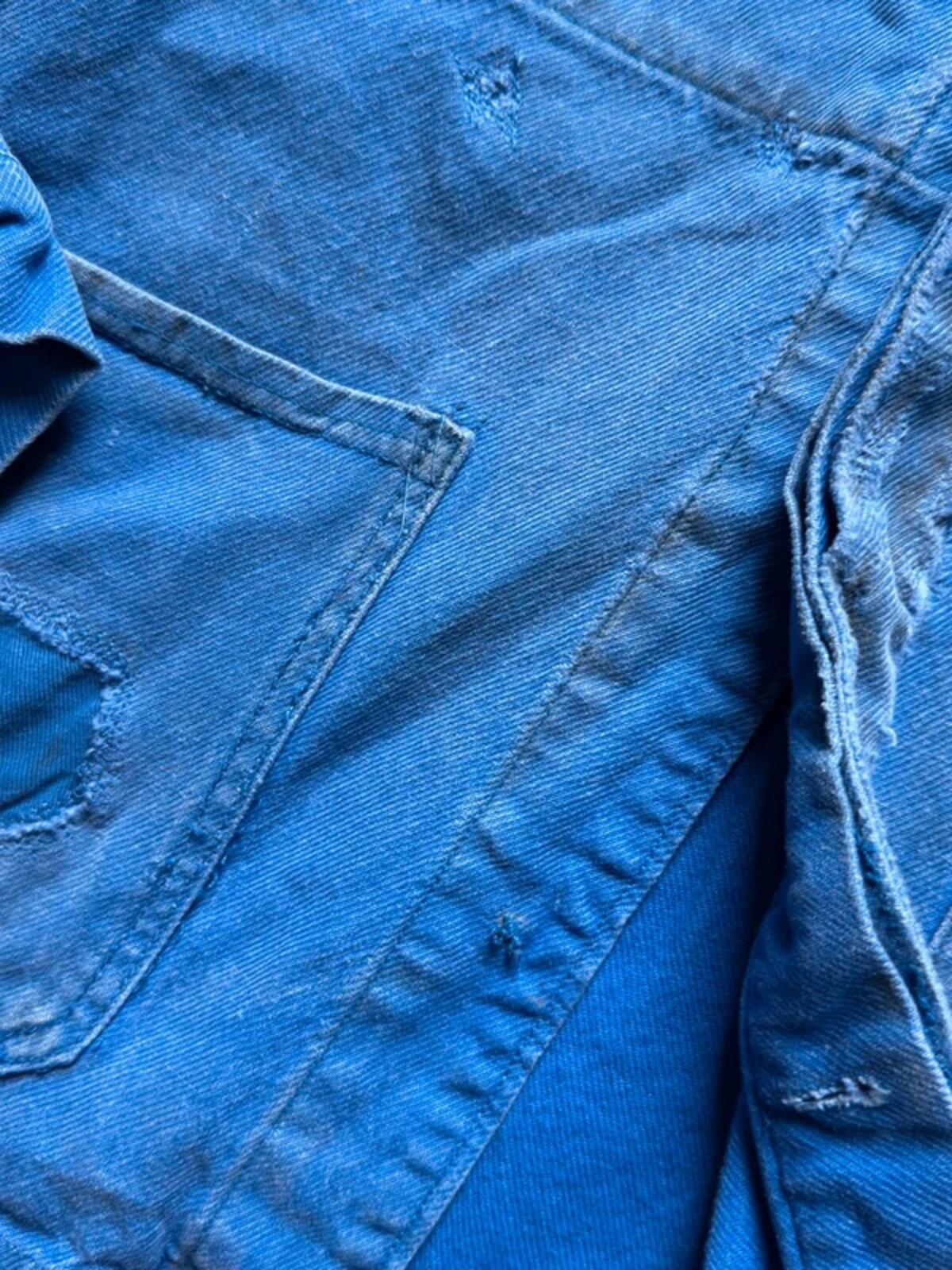 Vintage French Work Jacket Small Repairs Faded