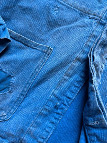 Vintage French Work Jacket Small Repairs Faded
