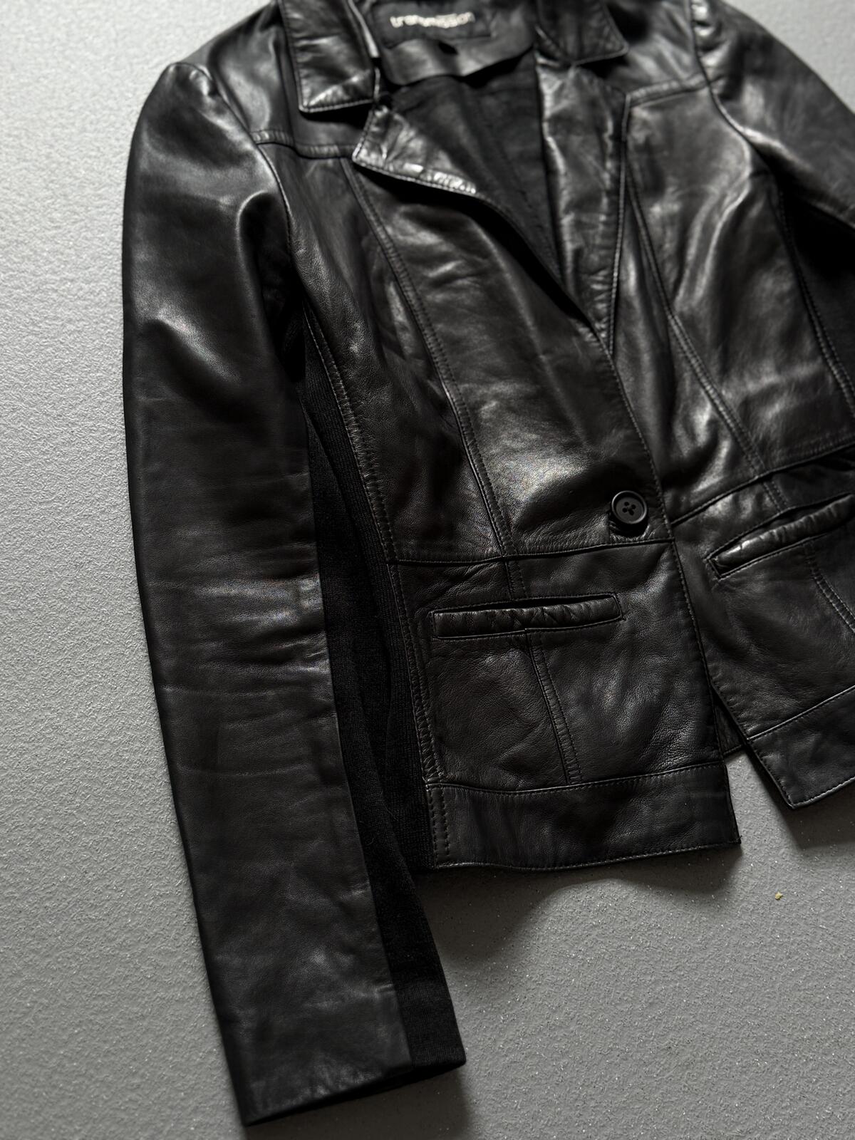 Transmission Black Leather Blazer Jacket Tailored Button Front