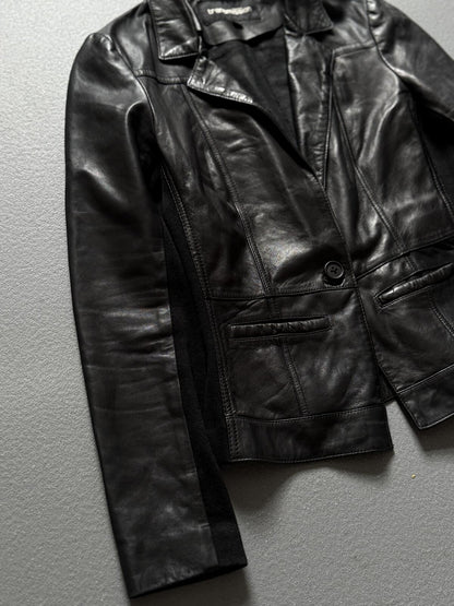 Transmission Black Leather Blazer Jacket Tailored Button Front