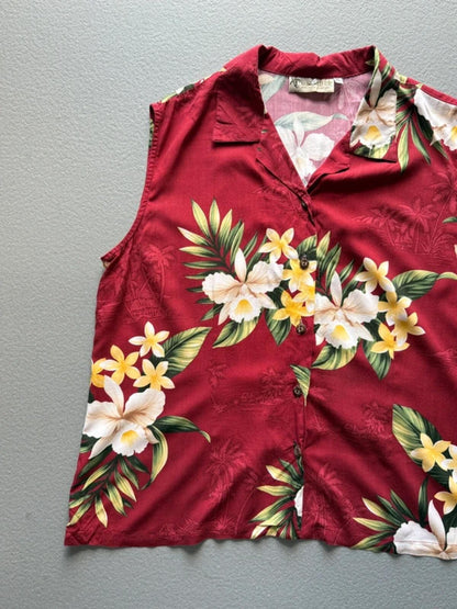 Ladies Vintage Hawaii Floral Sleeveless Shirt XL