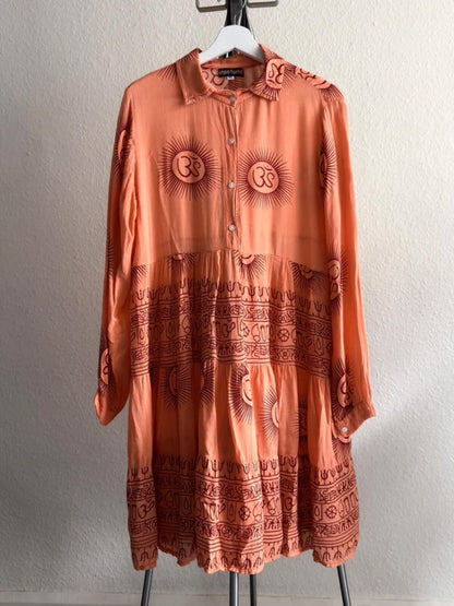 Boho Buddhism Long Sleeve Shirt Dress Large