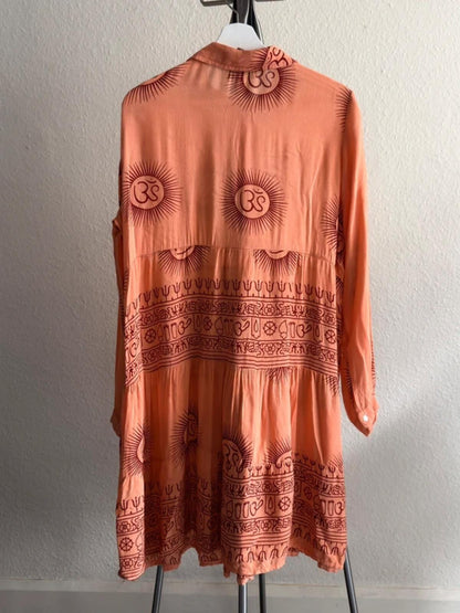 Boho Buddhism Long Sleeve Shirt Dress Large