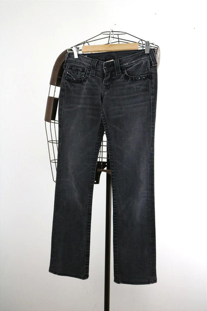 True Religion Billy 26" Size 6 Grey Low Rise Straight Jeans
