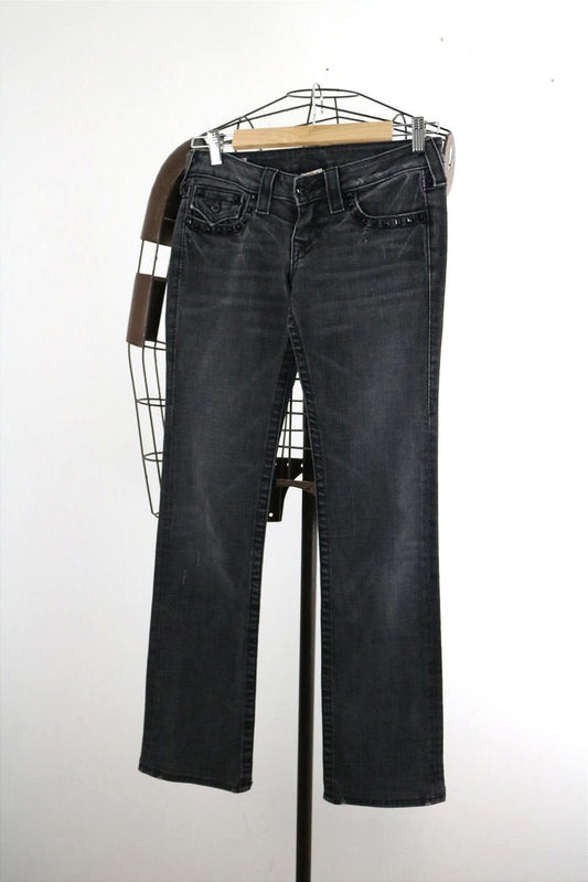 True Religion Billy 26" Size 6 Grey Low Rise Straight Jeans