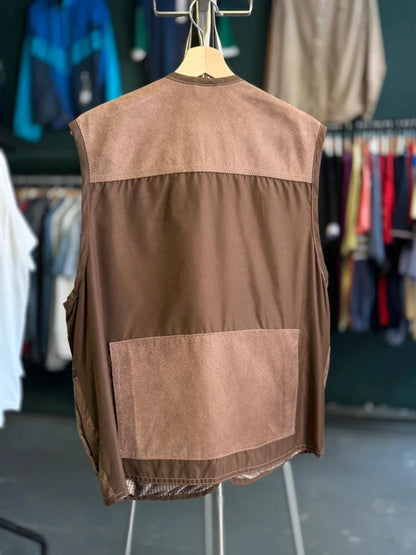 Camel Vintage Utiiity Vest Brown Suede Large