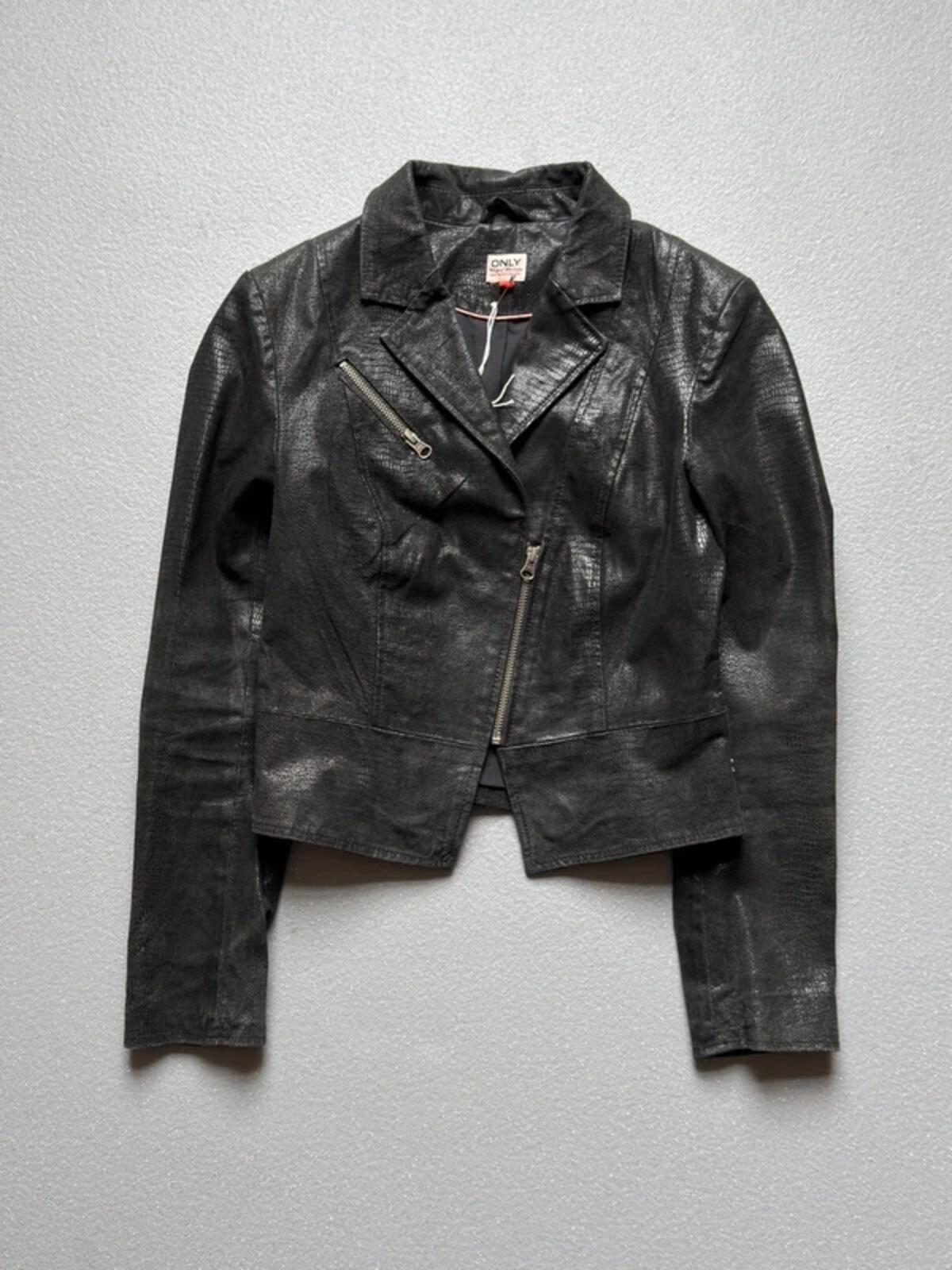Indie Sleaze Snakeskin Real Leather Biker Jacket Size 10 Y2K