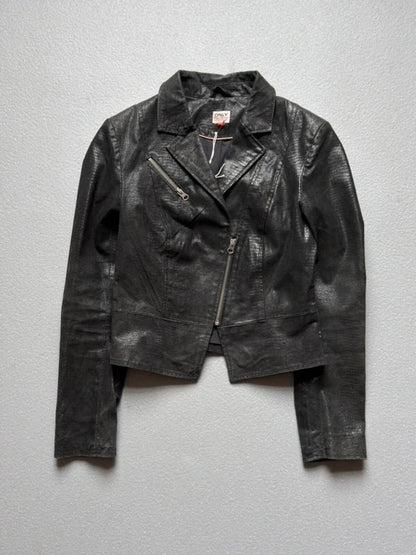 Indie Sleaze Snakeskin Real Leather Biker Jacket Size 10 Y2K