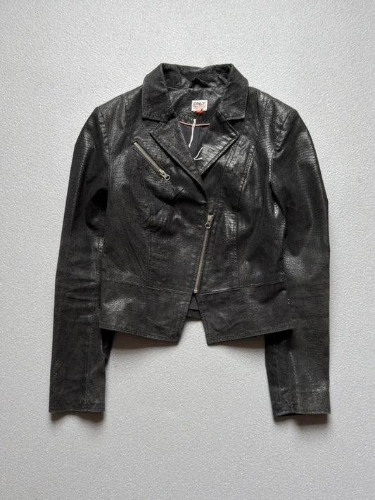 Indie Sleaze Snakeskin Real Leather Biker Jacket Size 10 Y2K