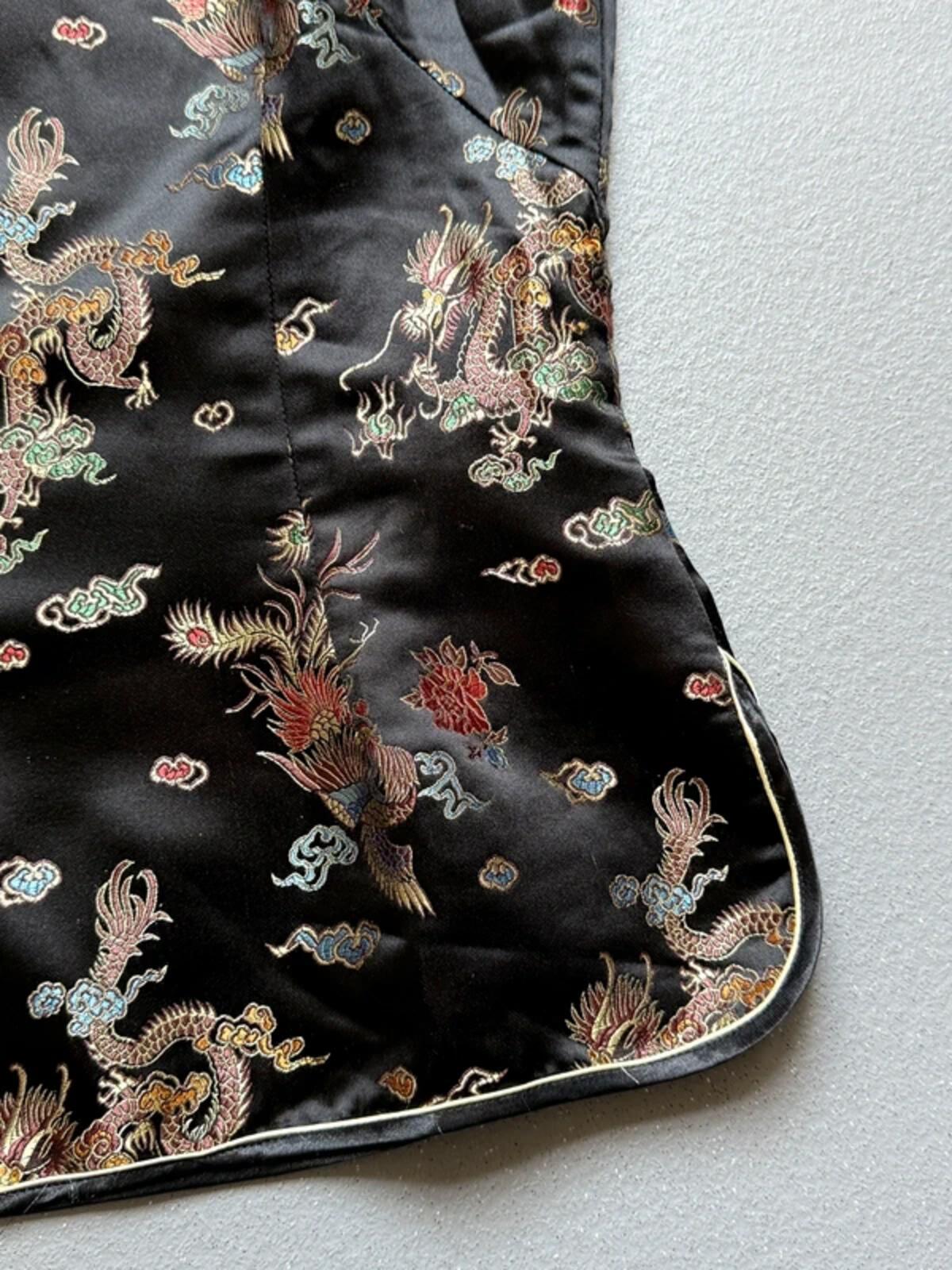 Y2K Black Dragon Phoenix Geisha Top 100% Silk Medium