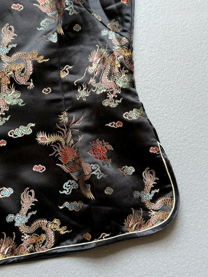 Y2K Black Dragon Phoenix Geisha Top 100% Silk Medium