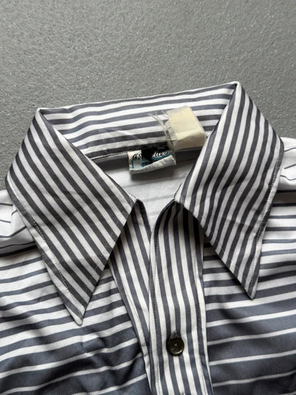 1970s Stripe Long Sleeve Polo Shirt Small Mens