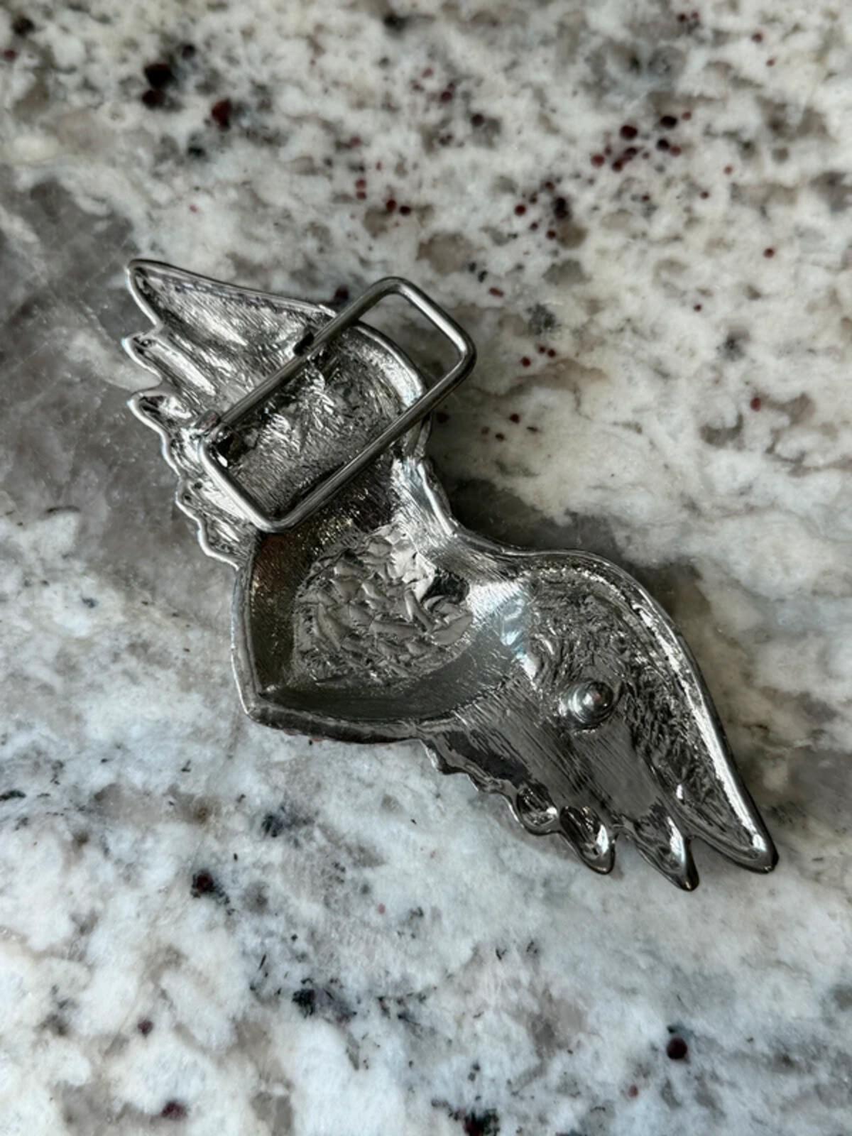 Y2K Diamonte Winged Heart Belt Buckle Emo Alt