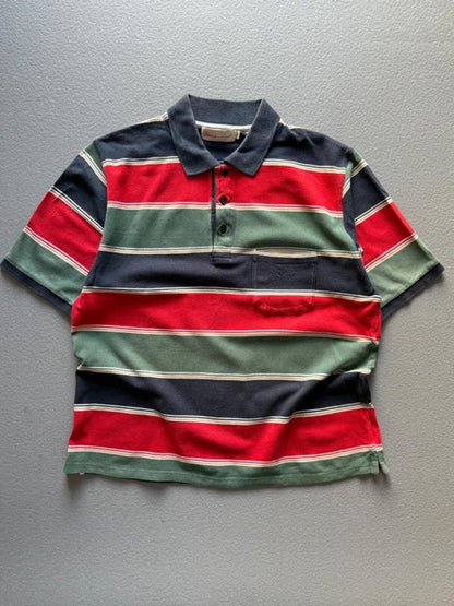 Y2K Block Stripe Boxy Polo Shirt Large