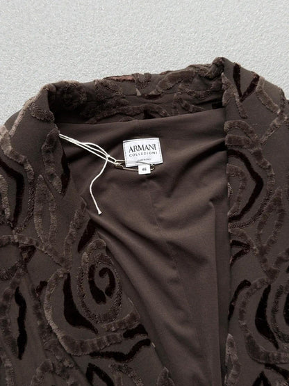 Armani Textured Floral Blazer Taupe Velvet Detail Jacket