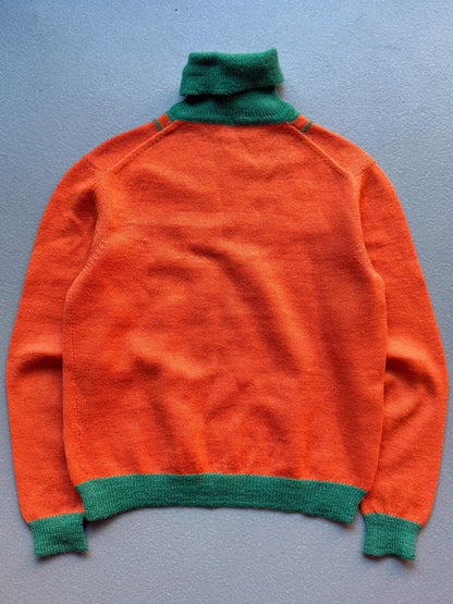 Vintage 70s Hand Knit Roll Neck Jumper Large Ladies