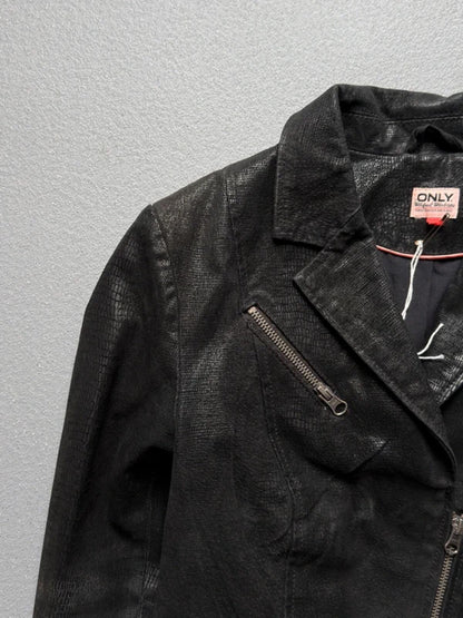 Indie Sleaze Snakeskin Real Leather Biker Jacket Size 10 Y2K