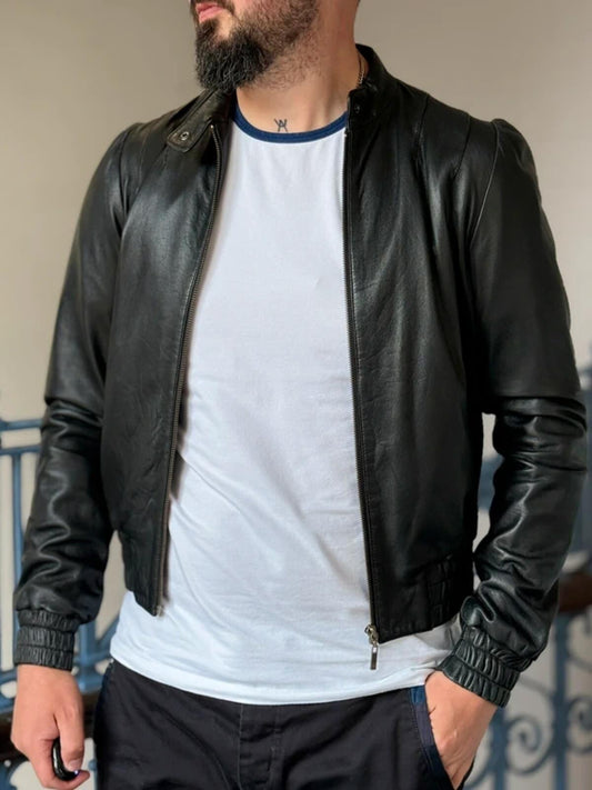 Mexx Y2K Lamb Leather Bomber Jacket Size 16 Black