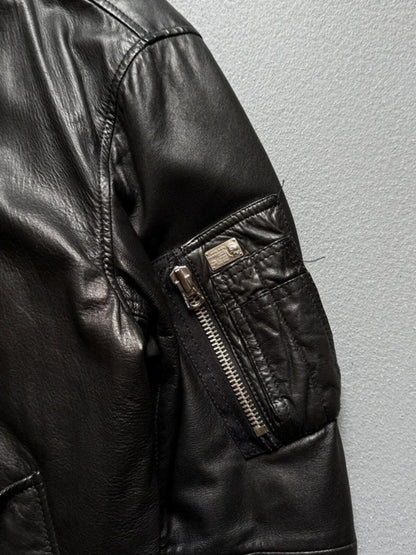 Diesel Black Leather Bomber Jacket Medium Men’s