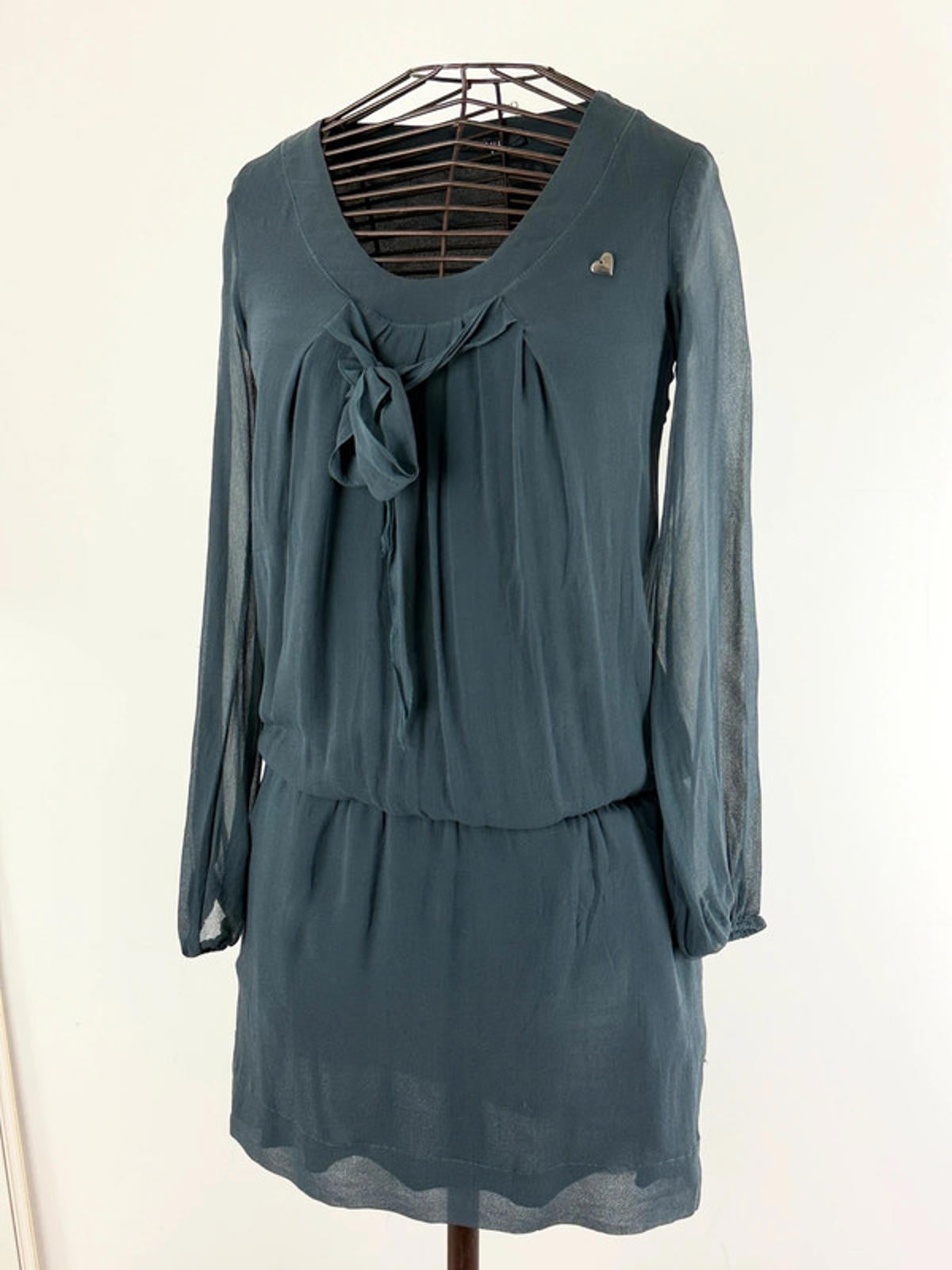 Gaudi Y2K Bow Tie Mesh Sheer Dress Size 10 Grey