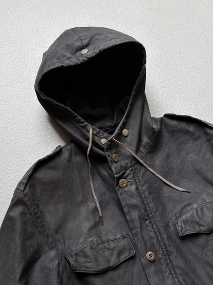 80s Black German Military Parka Large