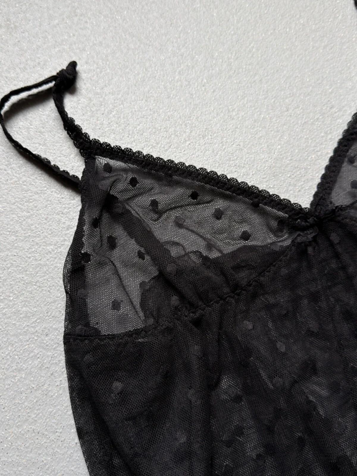 Y2K Sheer Polkadot Black Mini Slip Dress Small