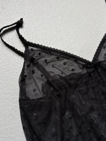 Y2K Sheer Polkadot Black Mini Slip Dress Small
