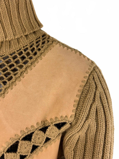 Vintage Knit Suede Panel Turtleneck Sweater Medium