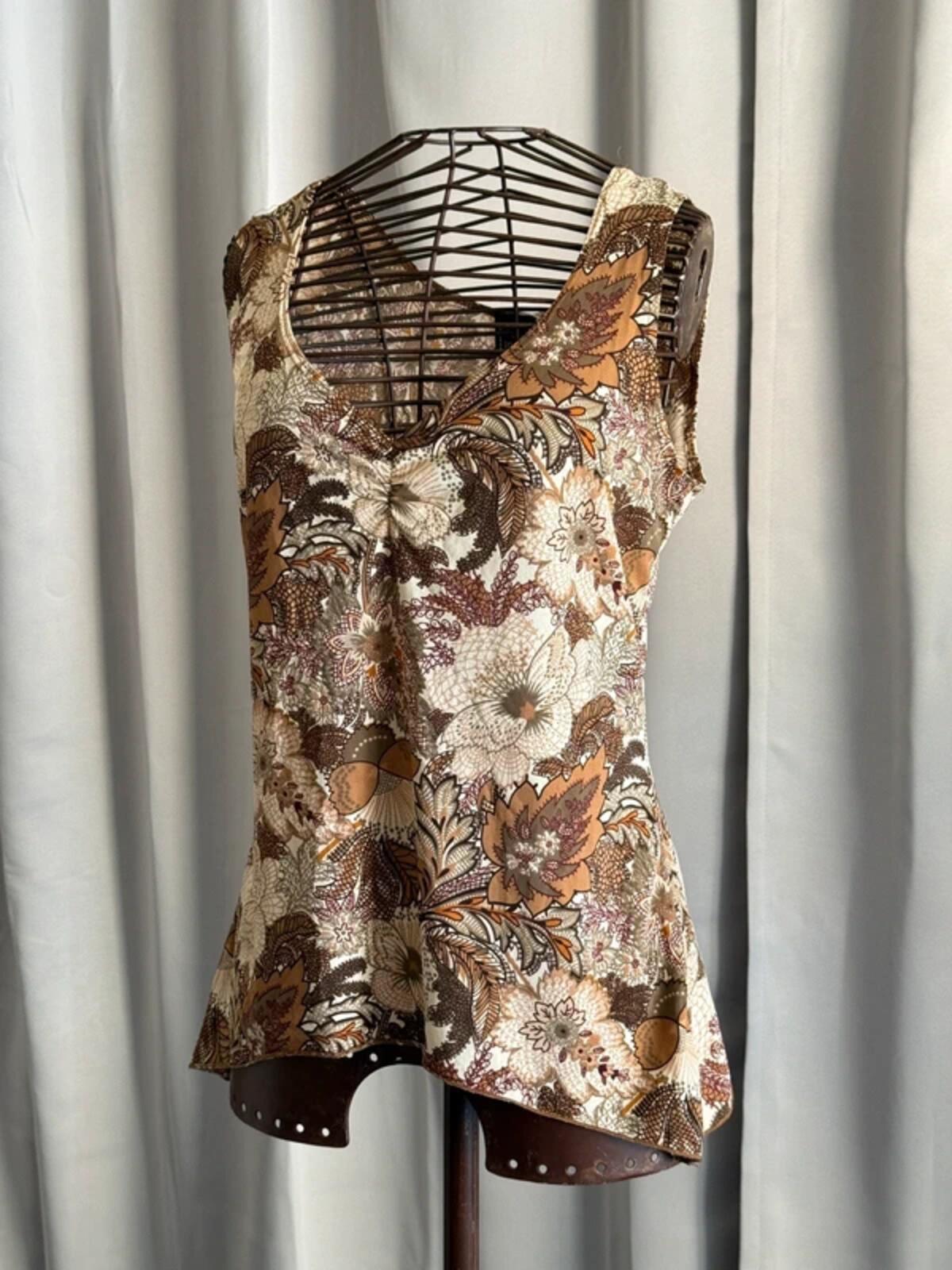 Y2K Boho Botanical Print Vest Top Large