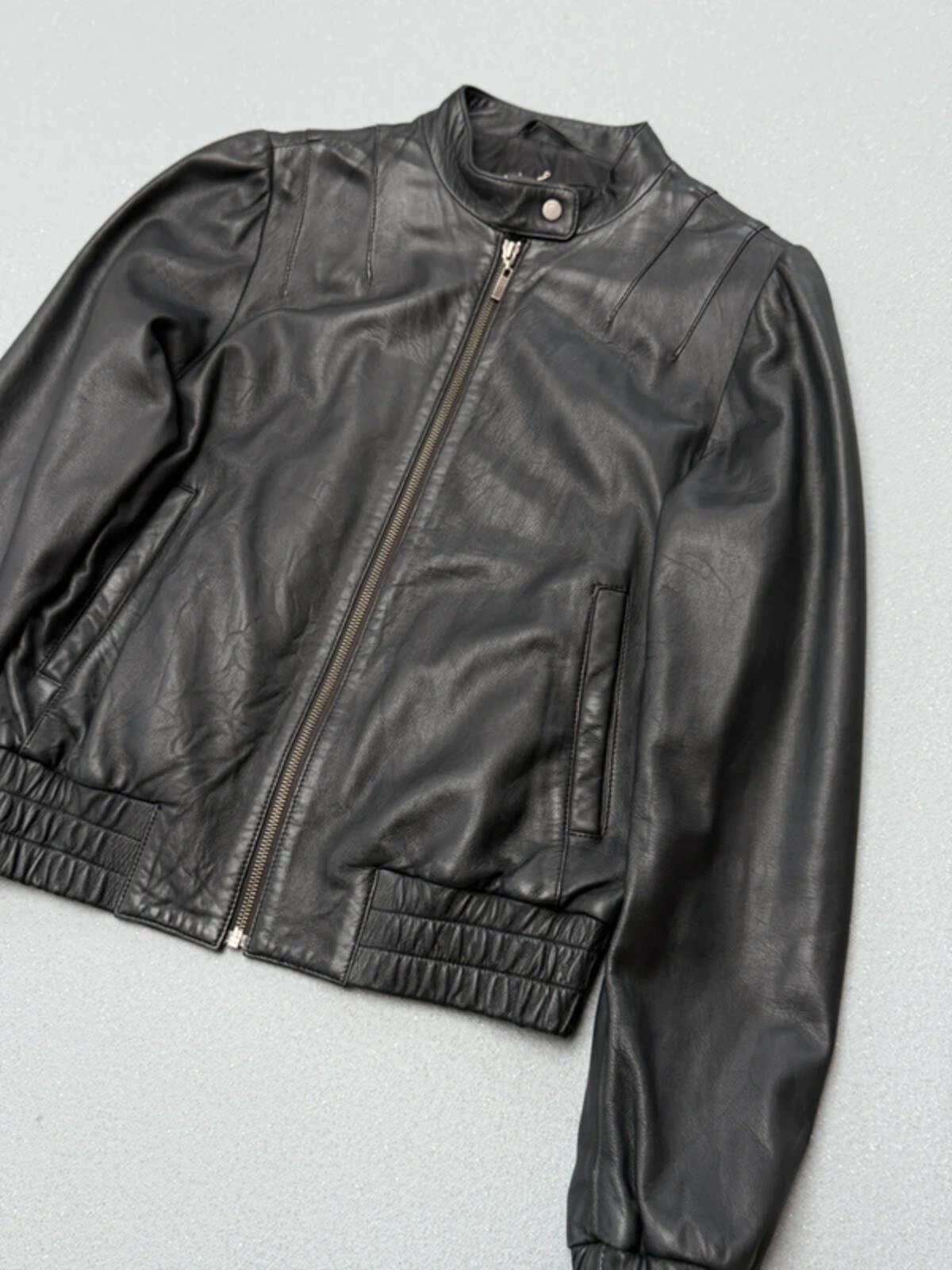 Mexx Y2K Lamb Leather Bomber Jacket Size 16 Black