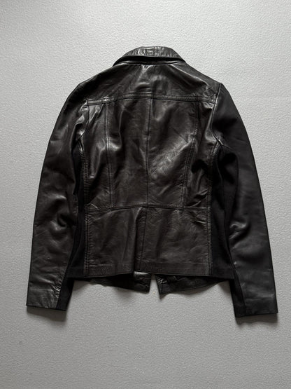 Transmission Black Leather Blazer Jacket Tailored Button Front