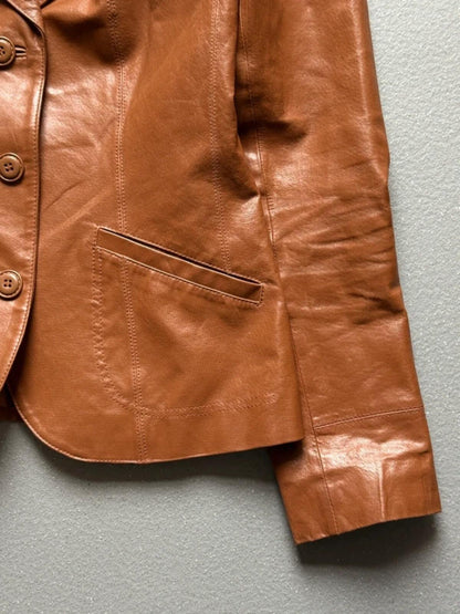 Vintage Brown Leather Blazer Jacket Large Y2K