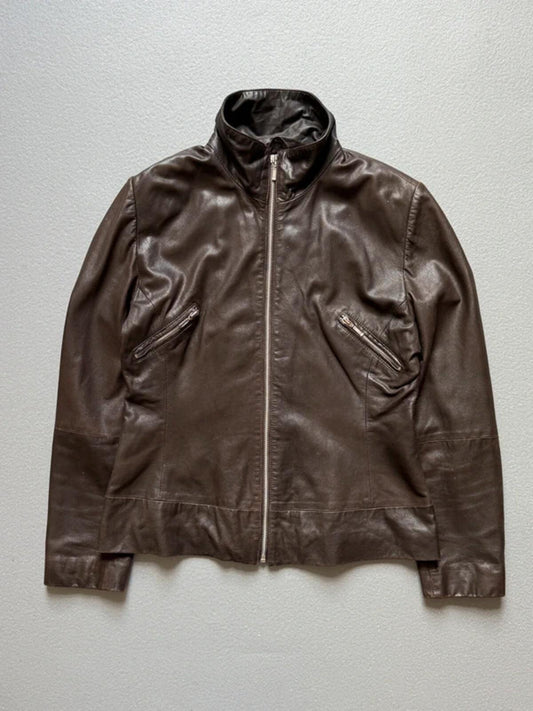1980s Brown Leather Utility Jacket Large Ladies