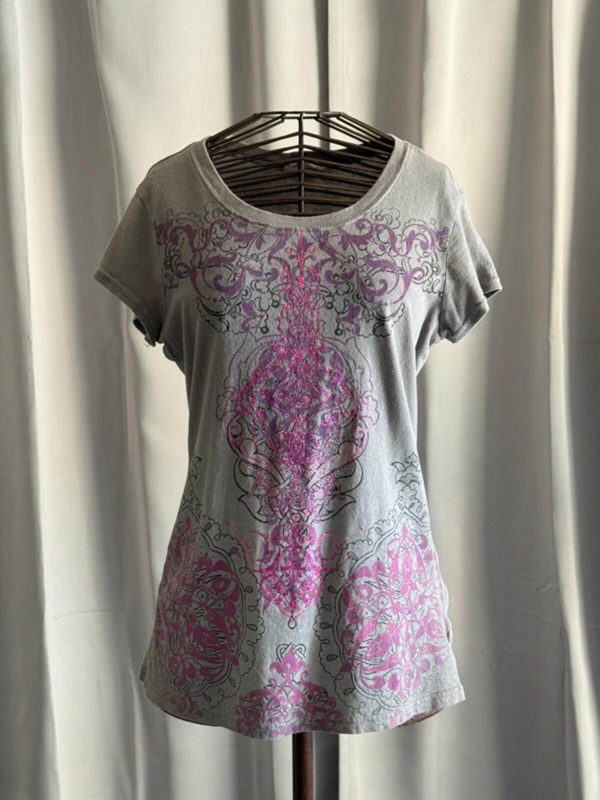 Y2K Glitter Baroque Mandala Print Baby T Shirt XL