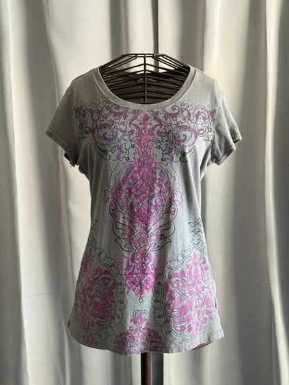 Y2K Glitter Baroque Mandala Print Baby T Shirt XL