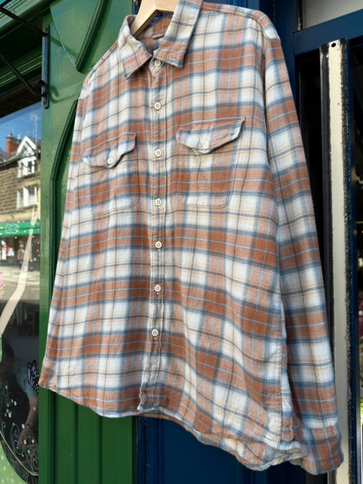 Orange Blue Flannel Shirt Large Super Soft