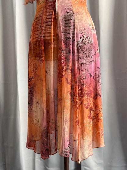 1970s Boho Floaty Gradient Mesh Dress Size 12