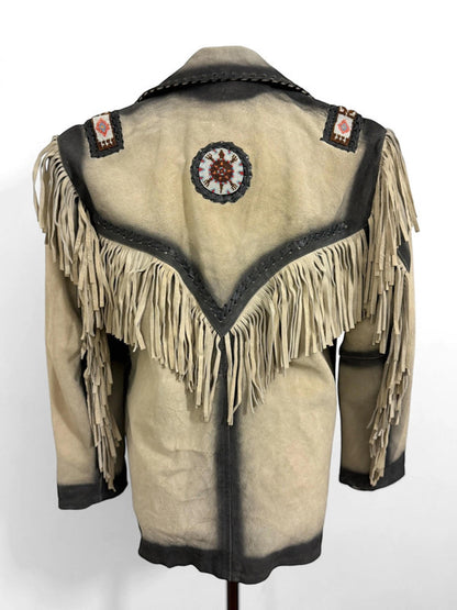 Western Cowboy Fringe Real Leather Native Jacket Medium