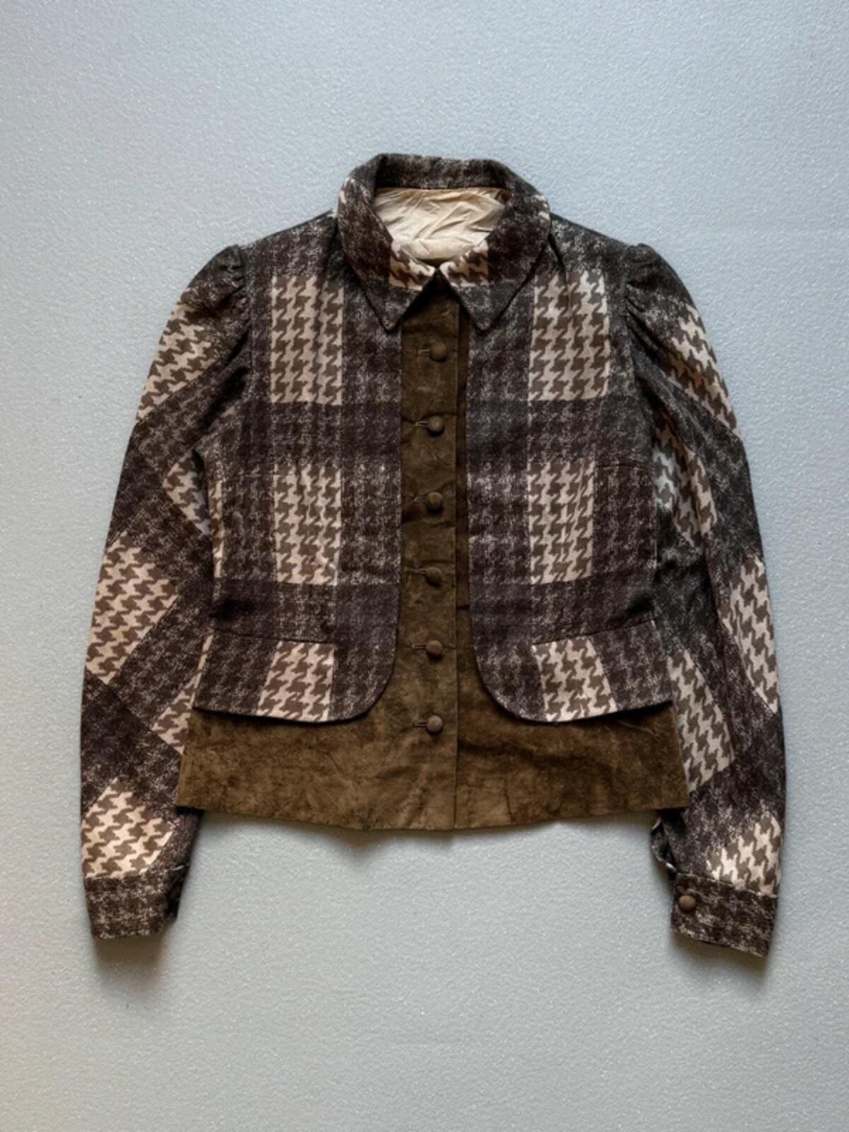 Vintage 70s Suede Dogtooth Collared Jacket Medium Ladies