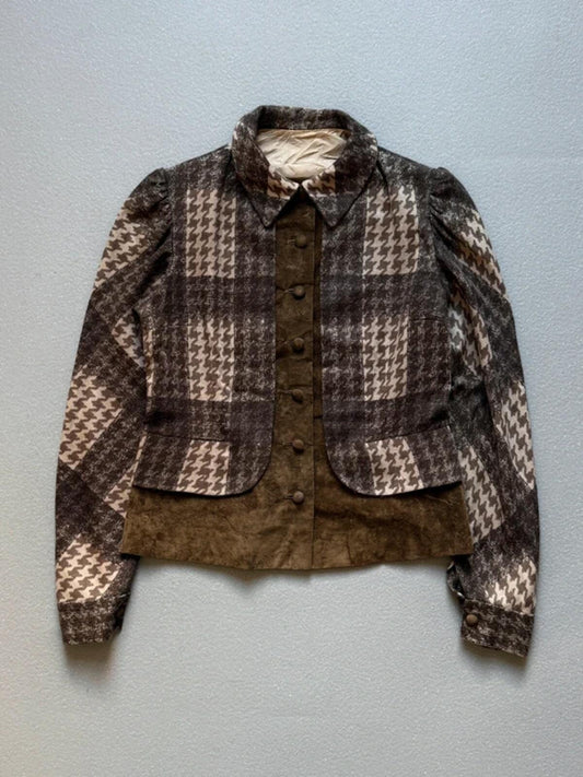 Vintage 70s Suede Dogtooth Collared Jacket Medium Ladies