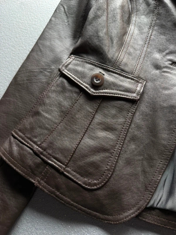 Y2K New Look Brown Leather Jacket – Women’s Size 10