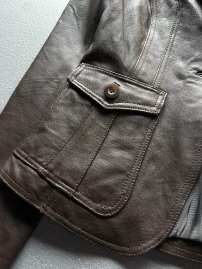 Y2K New Look Brown Leather Jacket – Women’s Size 10