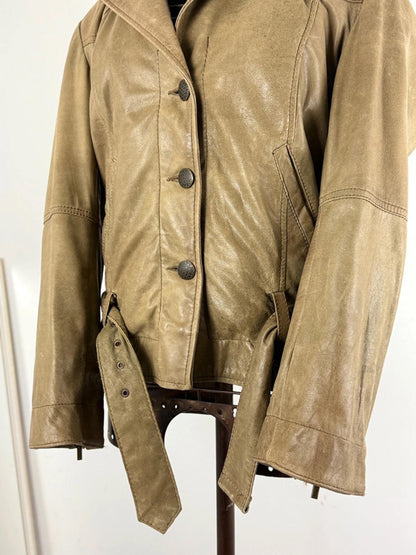 Y2K Beige Leather Jacket Size 12