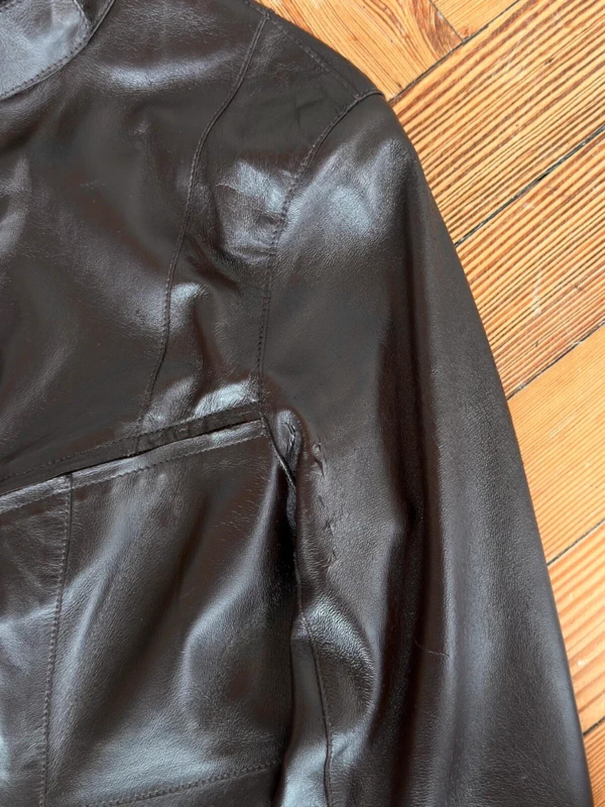 Y2K Brown Leather Biker Jacket Size 10