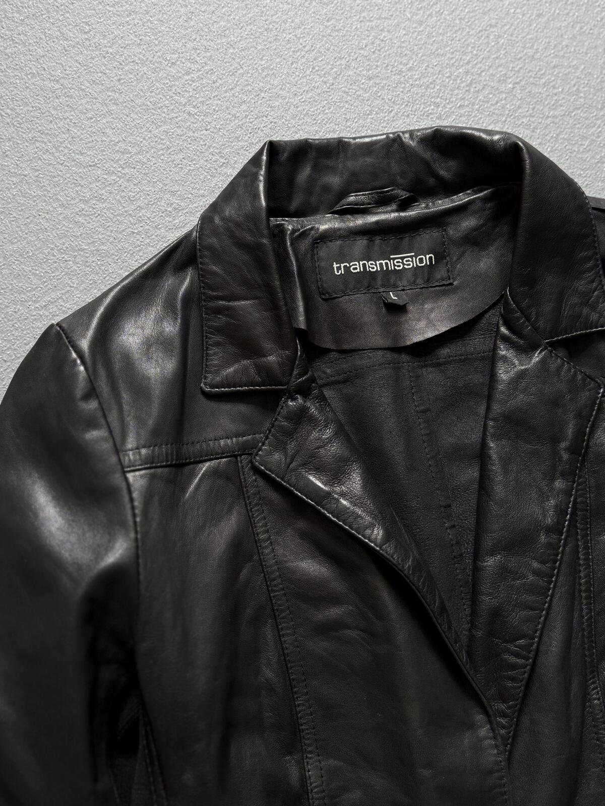 Transmission Black Leather Blazer Jacket Tailored Button Front