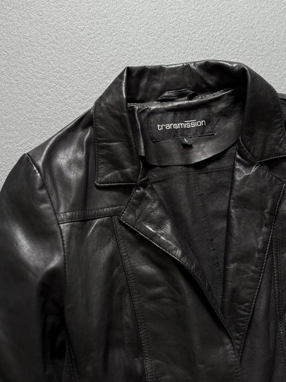 Transmission Black Leather Blazer Jacket Tailored Button Front
